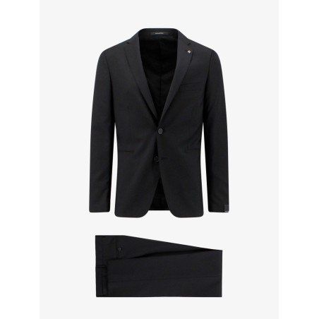 Virgin wool suit with removable iconic brooch