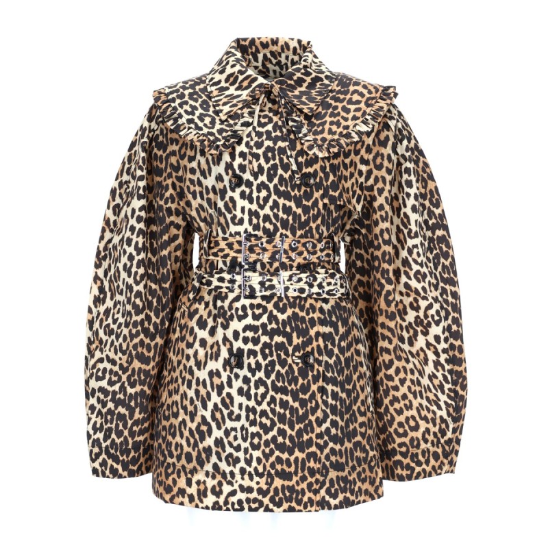 SHORT TRENCH COAT WITH LEOPARD PRINT