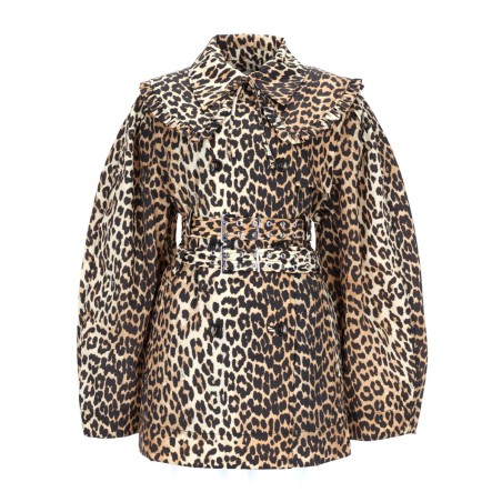 SHORT TRENCH COAT WITH LEOPARD PRINT