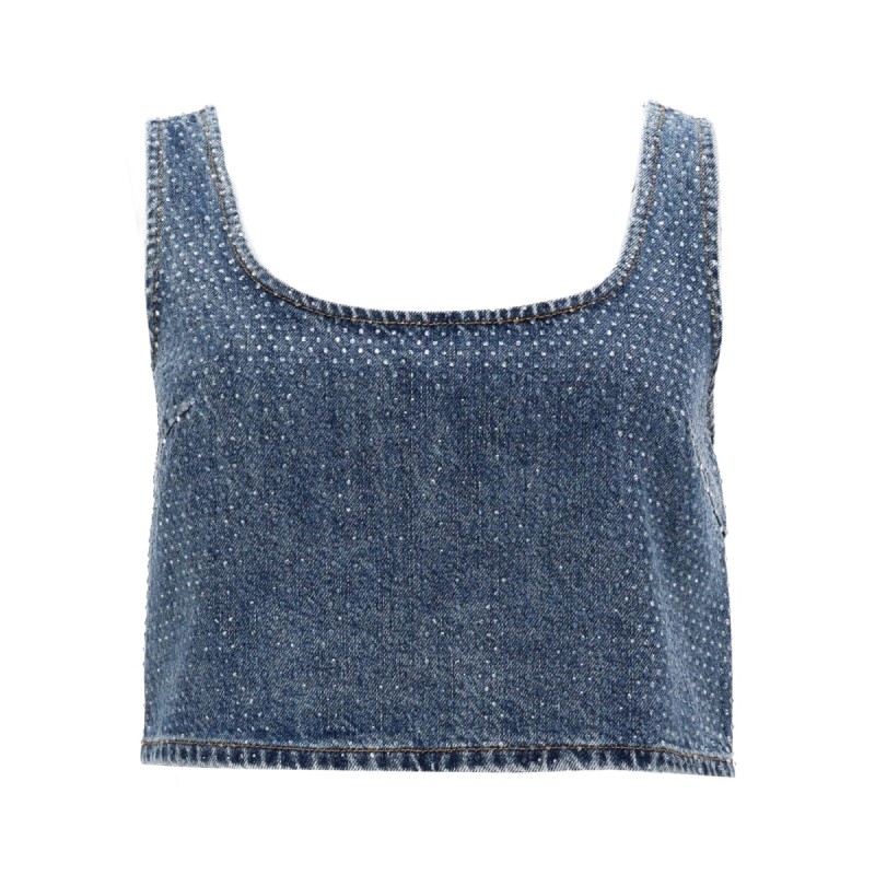 DENIM CROP TOP WITH RHINESTONES