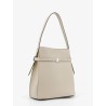 Hammered leather bucket bag with strap on the front