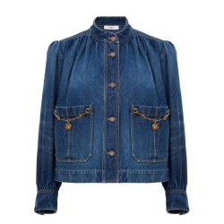 DENIM HIGH NECK GATHERED JACKET