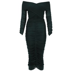 VISCOSE GATHERED MIDI DRESS