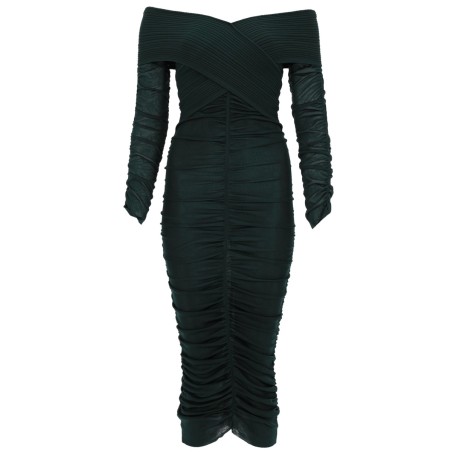 VISCOSE GATHERED MIDI DRESS