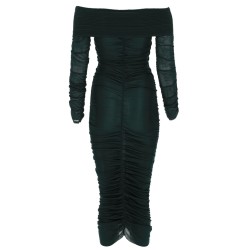 VISCOSE GATHERED MIDI DRESS