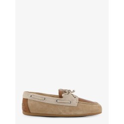 Suede loafer with leather inserts