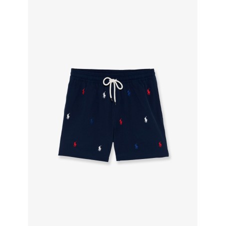 Nylon swim trunks with all-over embroidered logo
