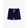 Nylon swim trunks with all-over embroidered logo