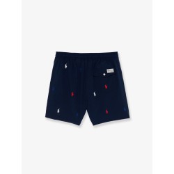 Nylon swim trunks with all-over embroidered logo