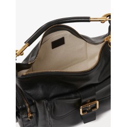 Carry shiny buffalo leather shoulder bag