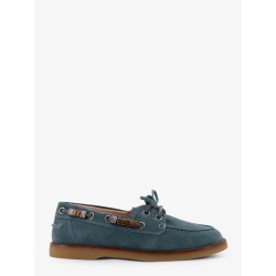 Grace suede loafers with metal lettering logo