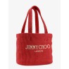 Raffia shopping bag with lettering logo on the front