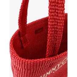 Raffia shopping bag with lettering logo on the front