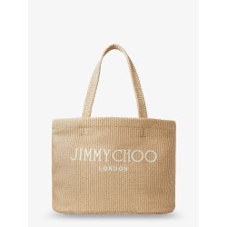 Raffia shopping bag with lettering logo on the front