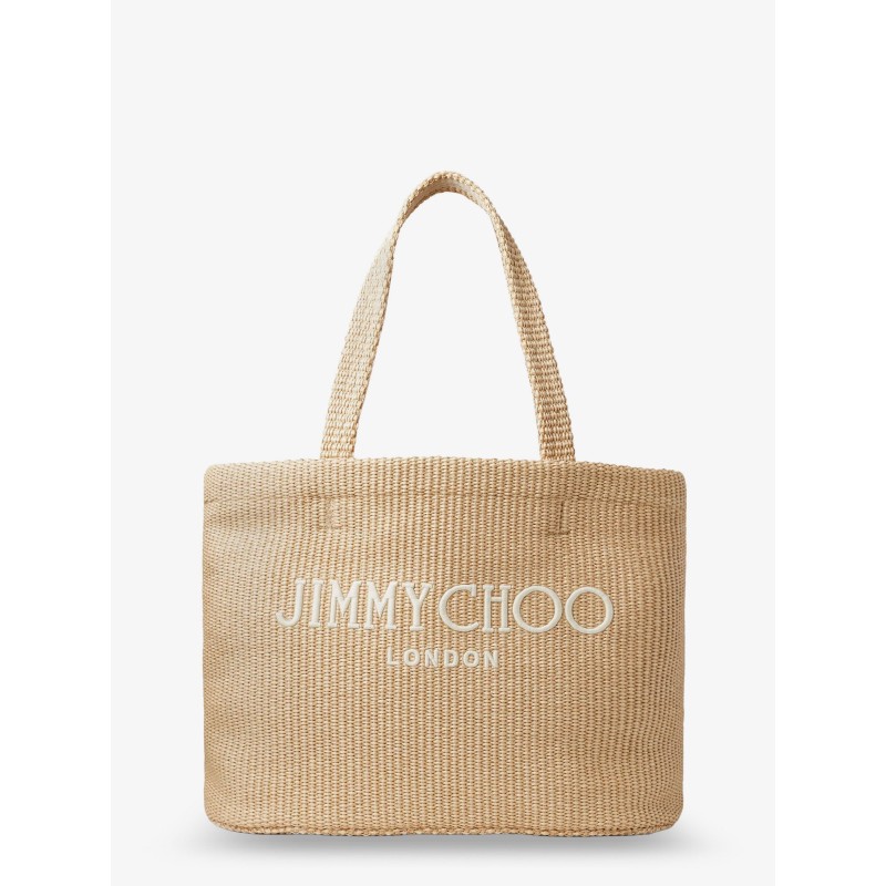 Raffia shopping bag with lettering logo on the front