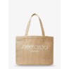 Raffia shopping bag with lettering logo on the front
