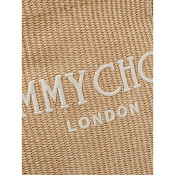 Raffia shopping bag with lettering logo on the front