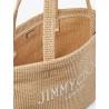 Raffia shopping bag with lettering logo on the front