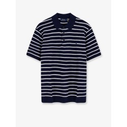 Cotton and linen polo shirt with striped pattern