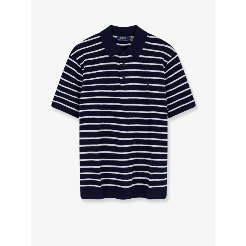 Cotton and linen polo shirt with striped pattern