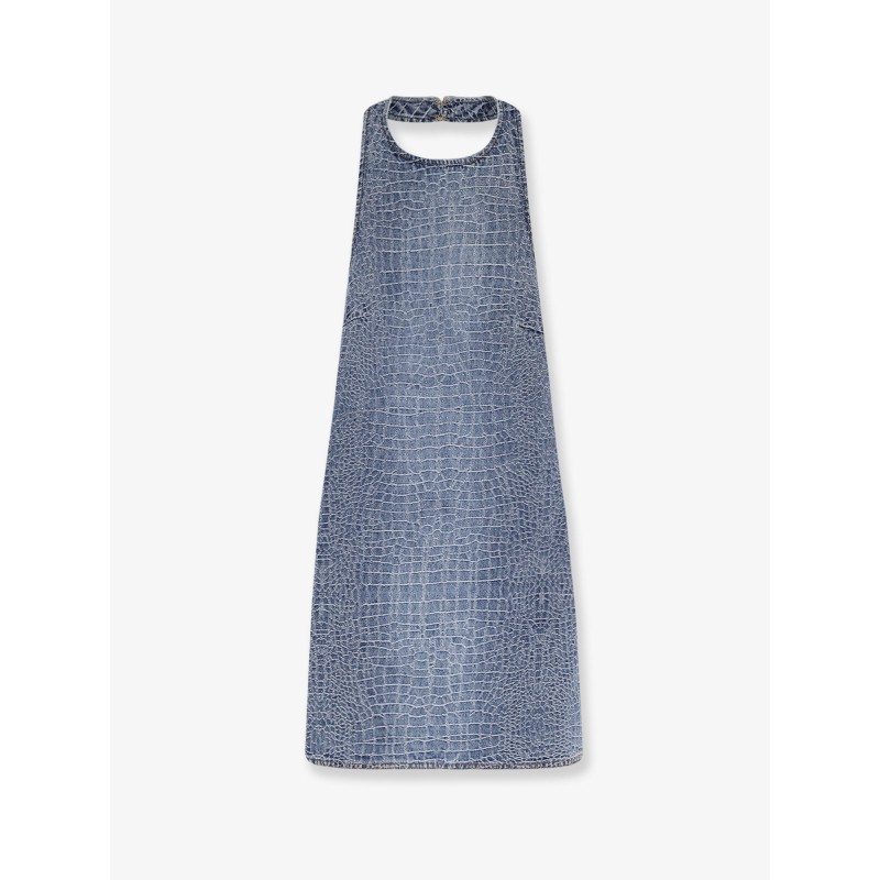 Rhinestone Croc Effect denim dress