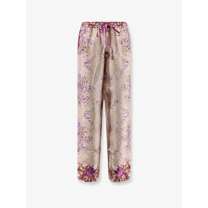 Silk trousers with mulitcolor print all-over