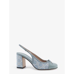 Denim pumps with all-over logo detail