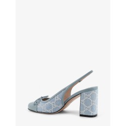 Denim pumps with all-over logo detail