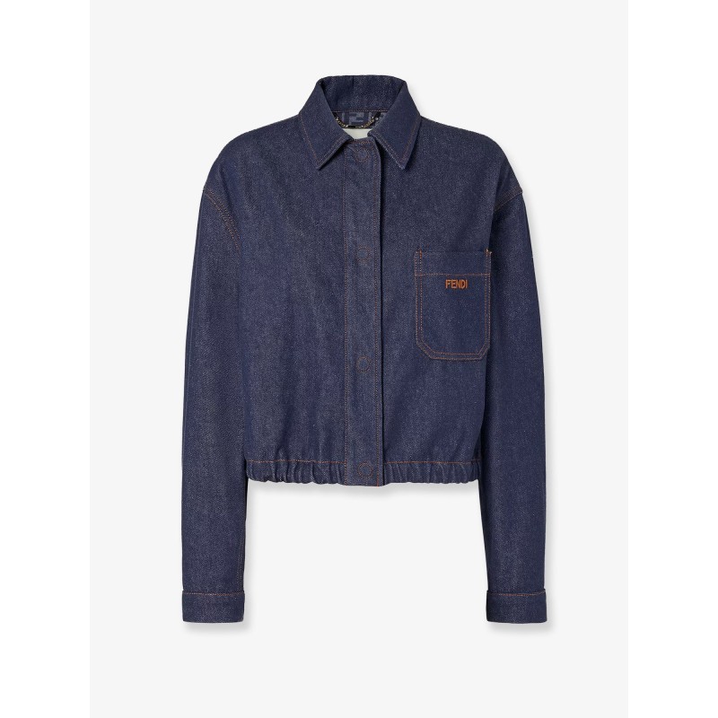 Denim jacket with front embroidered logo