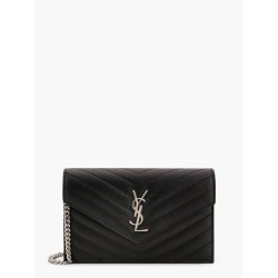 Pochette Cassandre grain-de-poudre leather clutch with shoulder strap