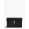 Pochette Cassandre grain-de-poudre leather clutch with shoulder strap