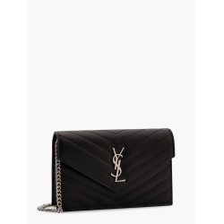 Pochette Cassandre grain-de-poudre leather clutch with shoulder strap