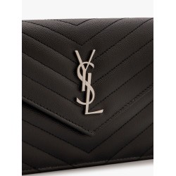 Pochette Cassandre grain-de-poudre leather clutch with shoulder strap