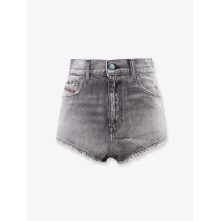 Blue denim shorts with a destroyed effect