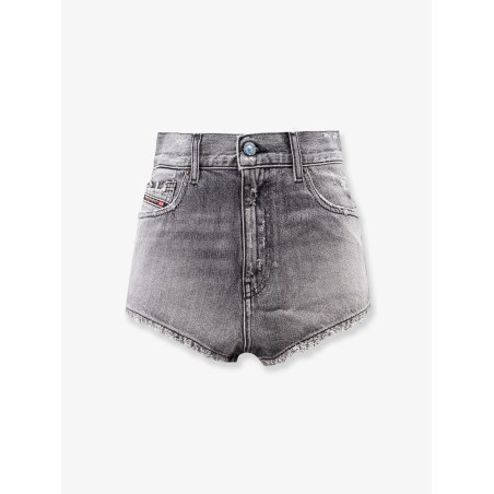 Blue denim shorts with a destroyed effect