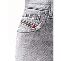 Blue denim shorts with a destroyed effect