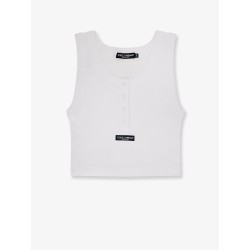 Ribbed cotton tank top with front logo patch