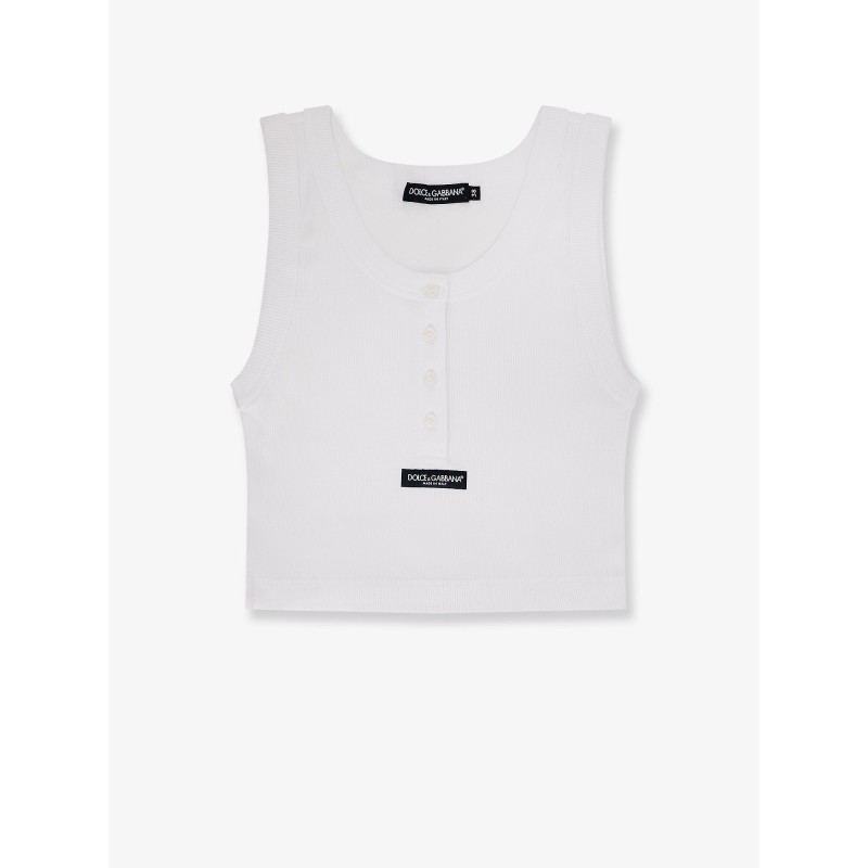 Ribbed cotton tank top with front logo patch