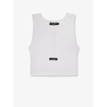 Ribbed cotton tank top with front logo patch