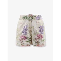 Pansy cotton blend shorts with all-over floral pattern