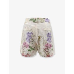 Pansy cotton blend shorts with all-over floral pattern